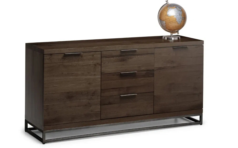 Julian Bowen Industrial Look Brooklyn Sideboard In Solid Dark Oak | Wood Velvet