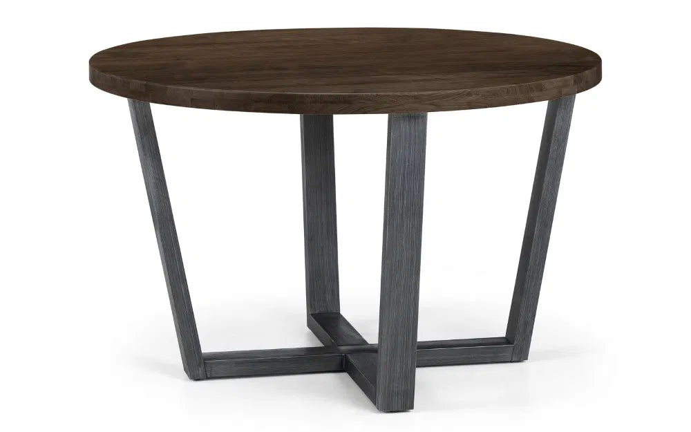 Julian Bowen Industrial Round Dining Table In Solid Natural Oak | Brooklyn Range | Wood Velvet