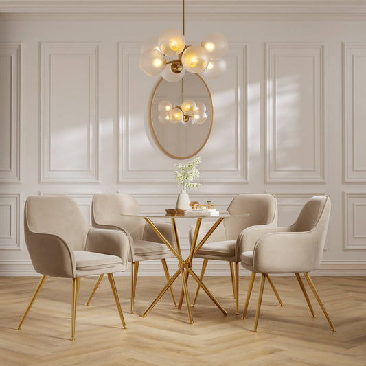 Elegant Round Clear Glass Gold Legs Dining Table | Casablanca | By LPD | Wood Velvet