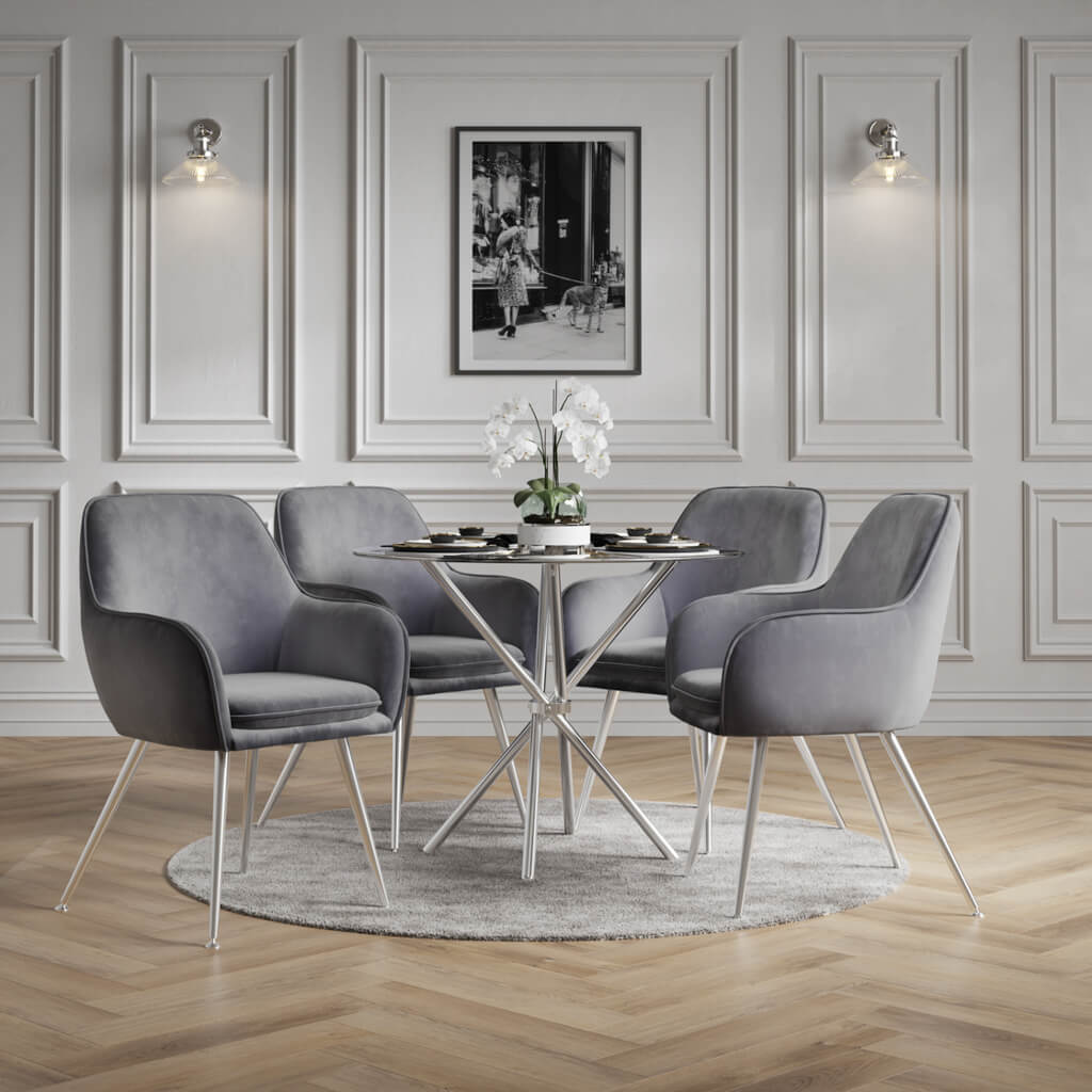 Elegant Round Clear Glass Silver Chrome Legs Dining Table | Casablanca | By LPD | Wood Velvet