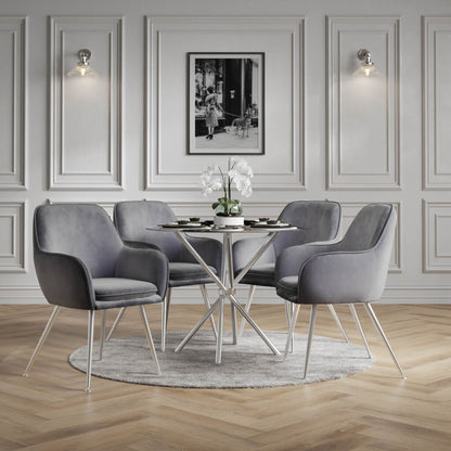 Elegant Round Clear Glass Silver Chrome Legs Dining Table | Casablanca | By LPD | Wood Velvet