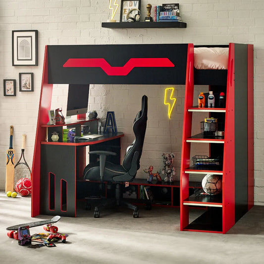 Julian Bowen Gaming High Sleeper In Black & Red | Eagle | Wood Velvet