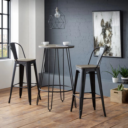 Solid Elm Wood & Satin Black Powder Coated Steel Set Of 2 Bar Stools | Grafton Range | Julian Bowen - Wood Velvet