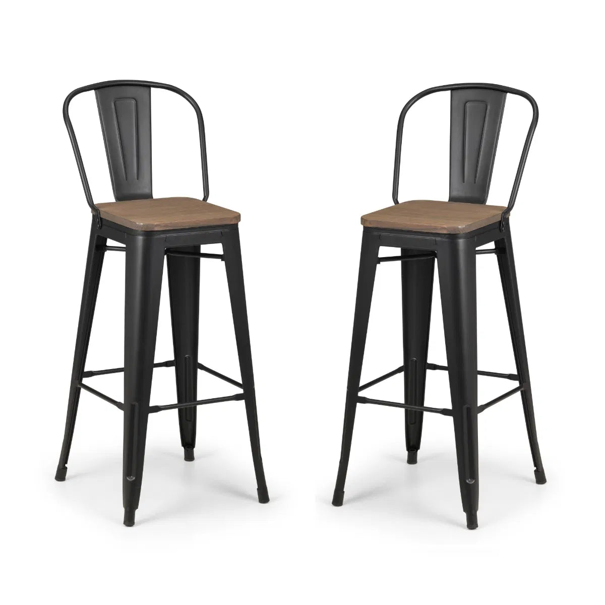 Solid Elm Wood & Satin Black Powder Coated Steel Set Of 2 Bar Stools | Grafton Range | Julian Bowen - Wood Velvet