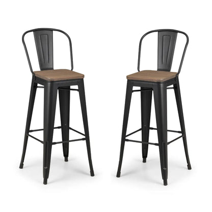 Solid Elm Wood & Satin Black Powder Coated Steel Set Of 2 Bar Stools | Grafton Range | Julian Bowen - Wood Velvet