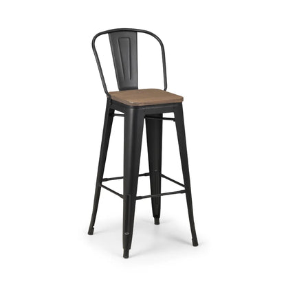 Solid Elm Wood & Satin Black Powder Coated Steel Set Of 2 Bar Stools | Grafton Range | Julian Bowen - Wood Velvet