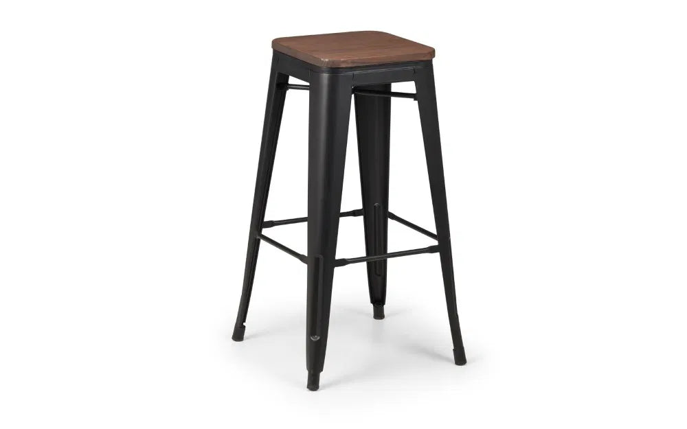 Solid Elm Wood & Satin Black Powder Coated Steel Backless Bar Stool | Grafton Range | Julian Bowen - Wood Velvet