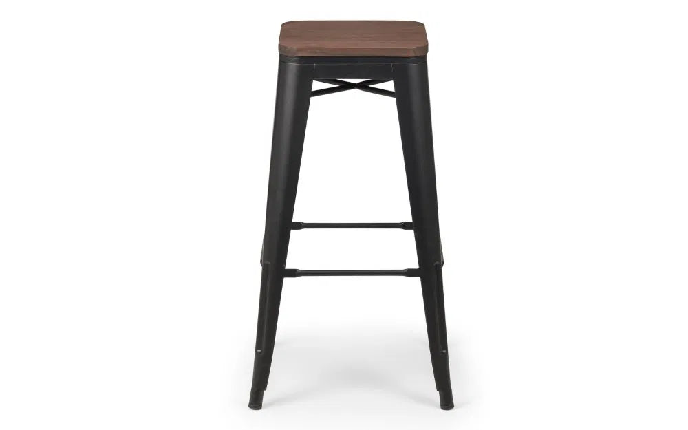 Solid Elm Wood & Satin Black Powder Coated Steel Backless Bar Stool | Grafton Range | Julian Bowen - Wood Velvet