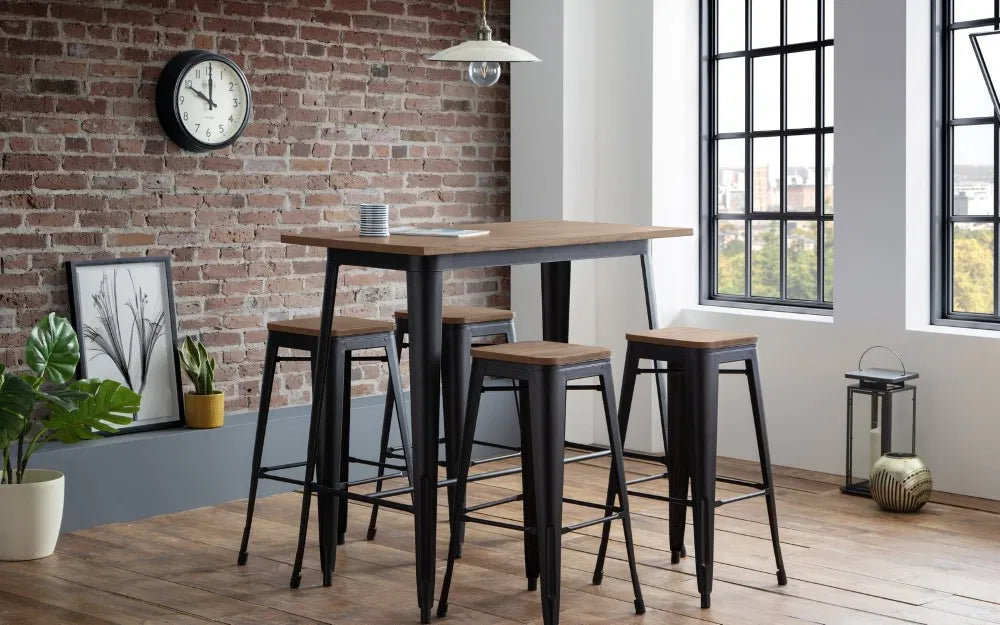 Solid Elm Wood & Satin Black Powder Coated Steel Bar Table | Grafton Range | Julian Bowen - Wood Velvet