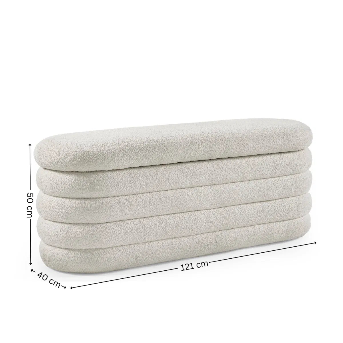 Julian Bowen Generous Ivory Boucle Upholstered Ottoman Storage Bench | Hailey Range - Wood Velvet