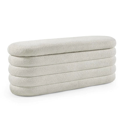 Julian Bowen Generous Ivory Boucle Upholstered Ottoman Storage Bench | Hailey Range - Wood Velvet
