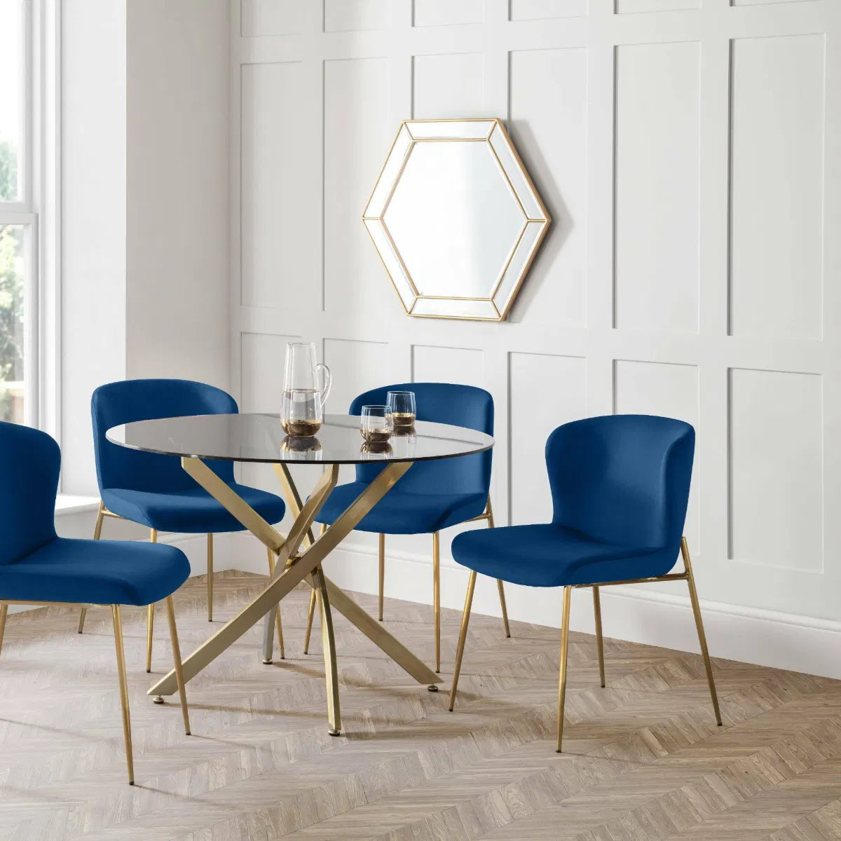 Harper Dining Chairs In Dusky Pink or Blue Velvet | Set Of 2 | Julian Bowen - Wood Velvet
