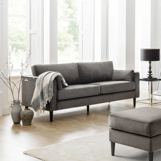 Julian Bowen Luxo Deep Pile 3 Seater Sofa In Elegant Grey Velvet & Chenille | Hayward Range | Wood Velvet