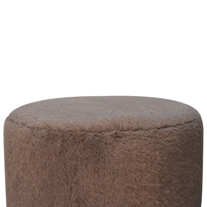 Round Footstool In Mocha Faux Fur - Wood Velvet