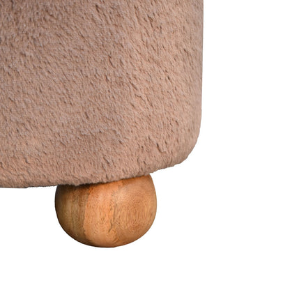Round Footstool In Mocha Faux Fur - Wood Velvet
