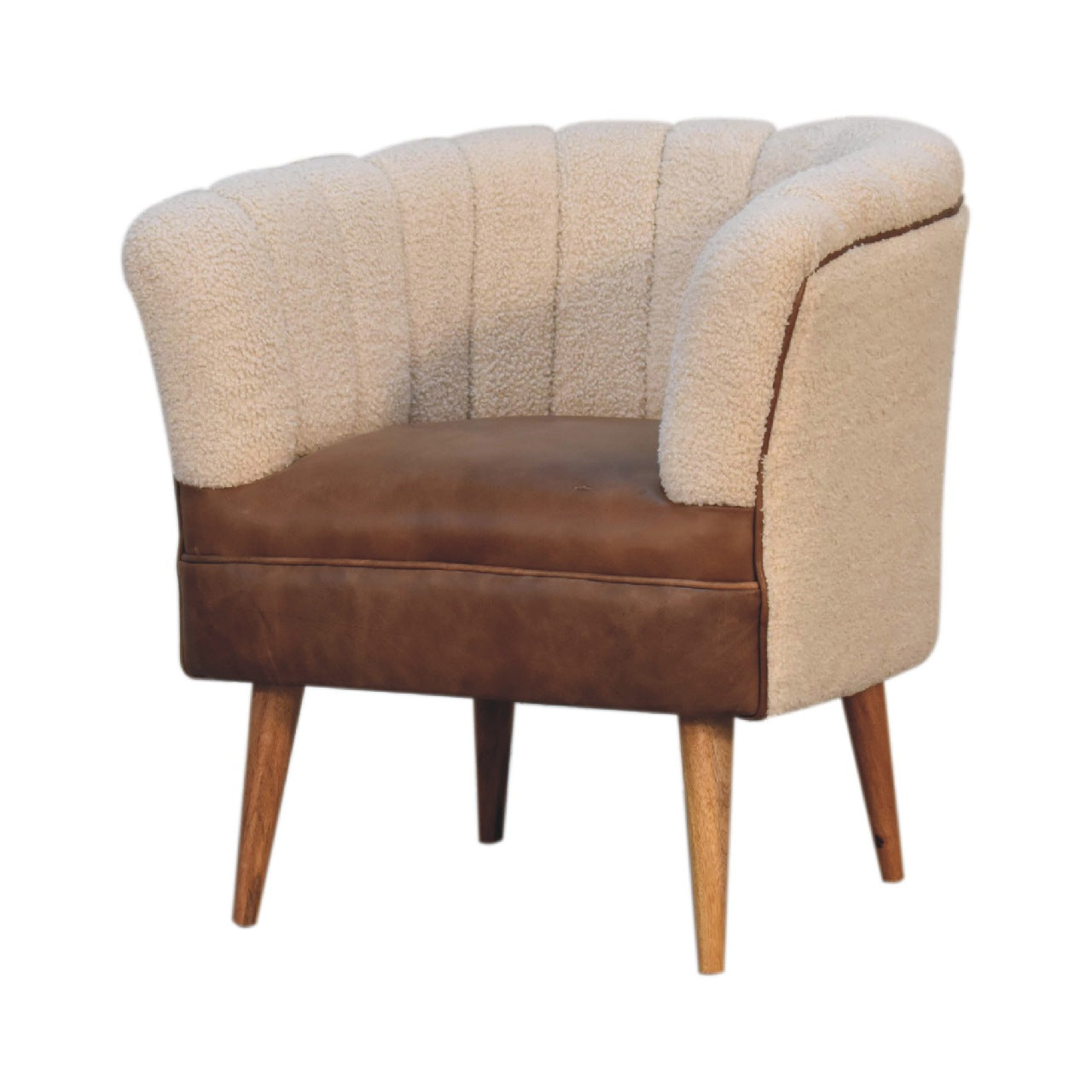 Boucle Cream Buffalo Hide Armchair - Wood Velvet