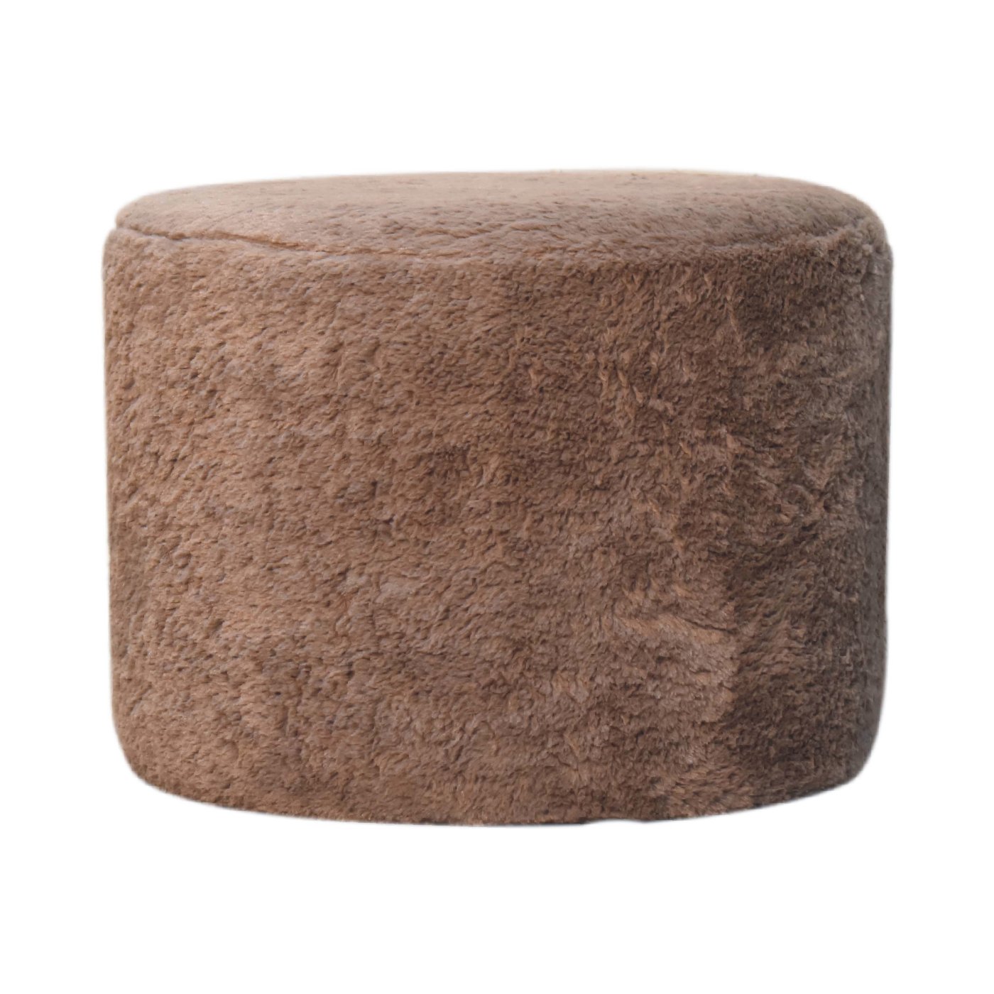 Round Footstool Mocha Faux Fur - Wood Velvet