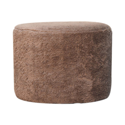 Round Footstool Mocha Faux Fur - Wood Velvet