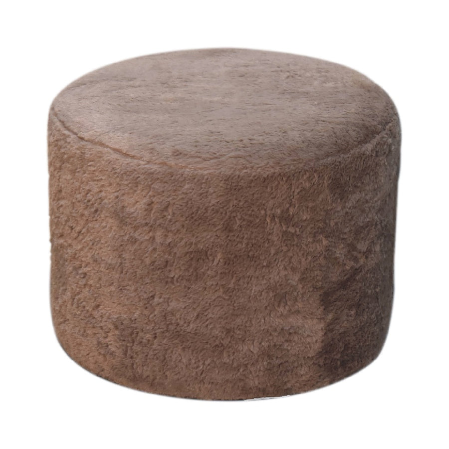 Round Footstool Mocha Faux Fur - Wood Velvet