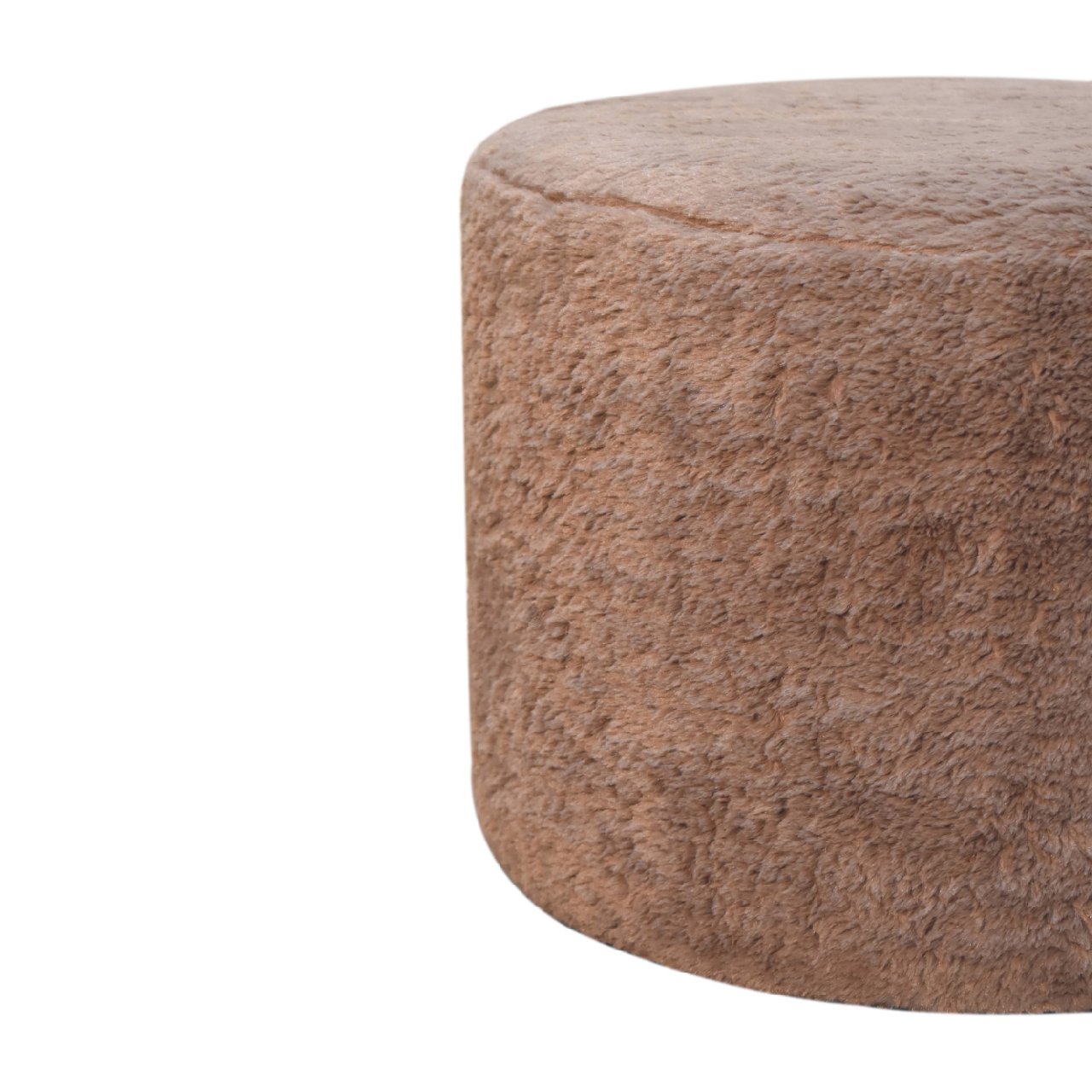 Round Footstool Mocha Faux Fur - Wood Velvet