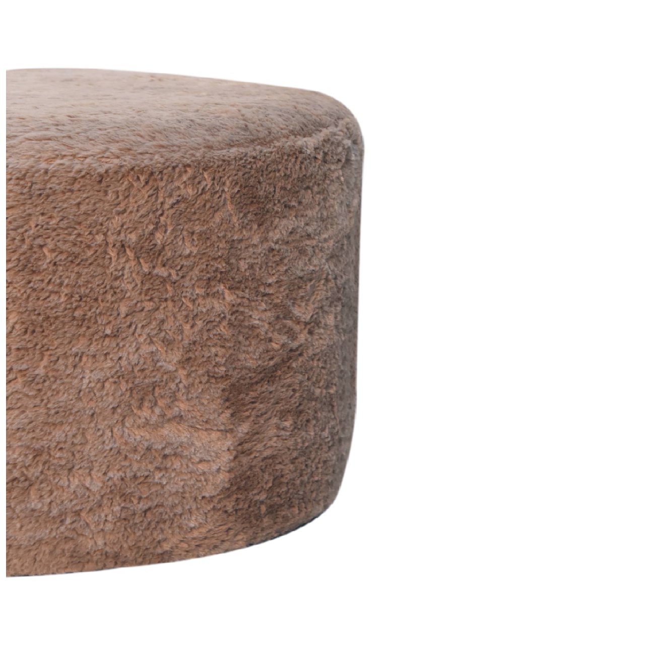 Round Footstool Mocha Faux Fur - Wood Velvet
