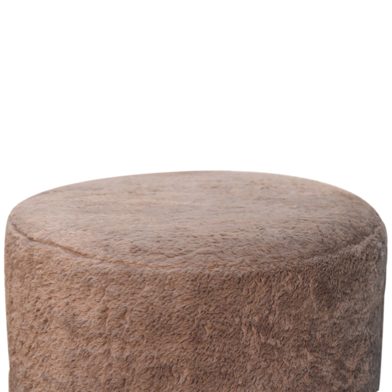 Round Footstool Mocha Faux Fur - Wood Velvet