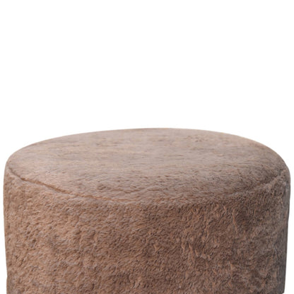 Round Footstool Mocha Faux Fur - Wood Velvet