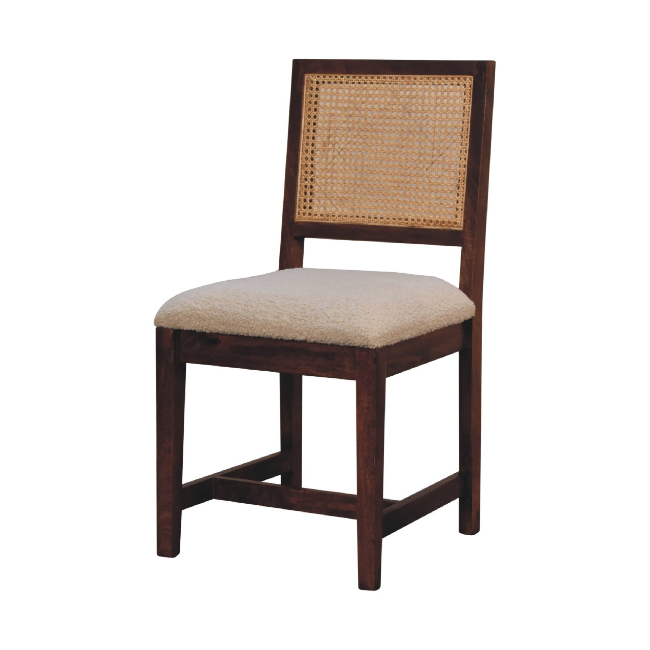 Solid Wood Rattan-back Chair In Cream Boucle | Hand Crafted Mango Wood | - Wood Velvet