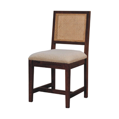 Solid Wood Rattan-back Chair In Cream Boucle | Hand Crafted Mango Wood | - Wood Velvet