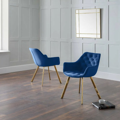 Lorenzo Dining Chairs In Luxo Blue Velvet | Set Of 2 | Julian Bowen - Wood Velvet