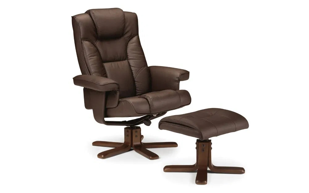 Soft Touch Faux Leather 360 Swivel Chair & Footrest In Walnut Brown | Malmo | Julian Bowen