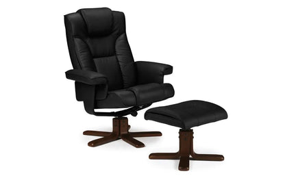 Soft Touch Black Faux Leather 360 Swivel Chair & Footrest | Malmo | Julian Bowen