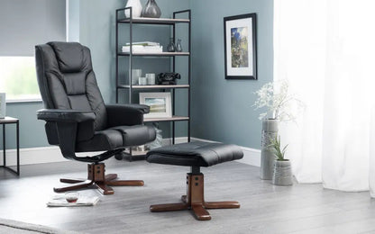 Soft Touch Black Faux Leather 360 Swivel Chair & Footrest | Malmo | Julian Bowen