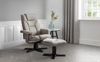 360 Swivel Chair & Footrest In Grey Linen | Malmo | Julian Bowen