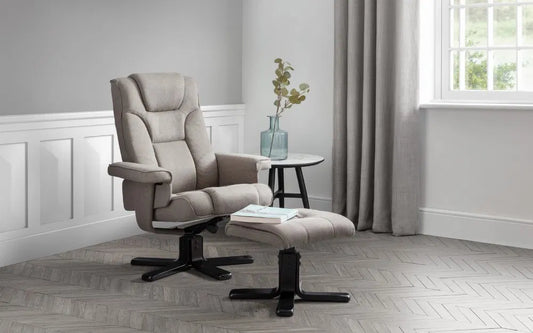 360 Swivel Chair & Footrest In Grey Linen | Malmo | Julian Bowen