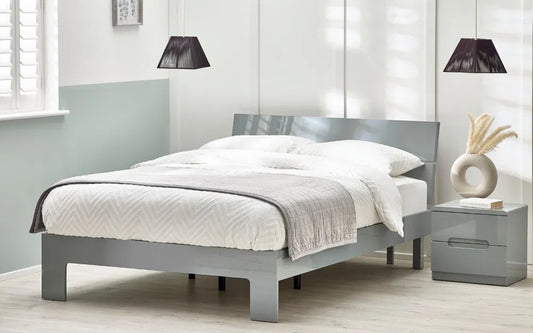 Ultra Chic High Gloss Wood Bedframe In Grey | Double | King-size | Manhattan