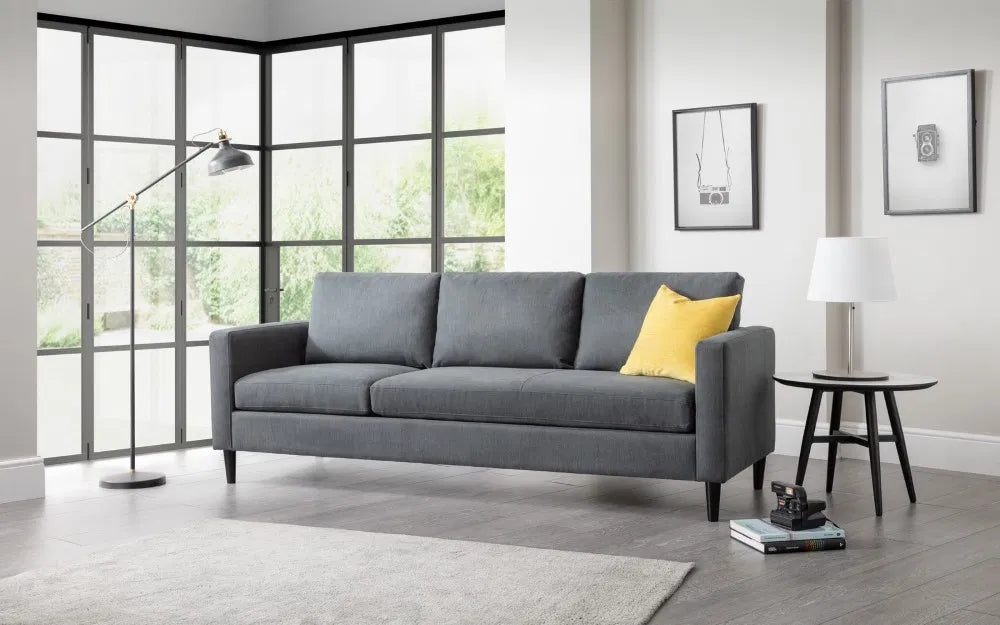 Julian Bowen 3-Seater Soft Touch Grey Linen Fabric Sofa & Ottoman | Marant Range | Wood Velvet