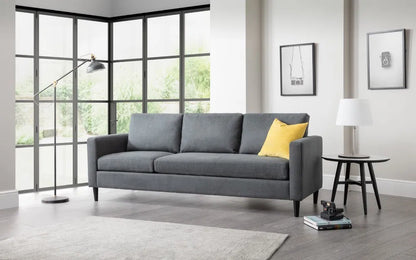 Julian Bowen 3-Seater Soft Touch Grey Linen Fabric Sofa & Ottoman | Marant Range | Wood Velvet