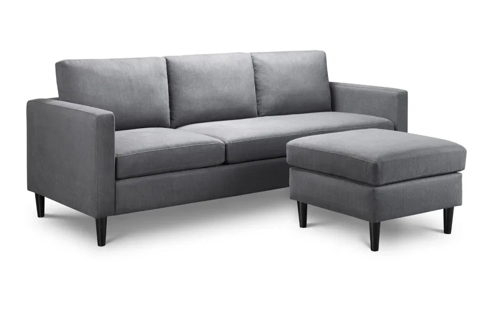 Julian Bowen 3-Seater Soft Touch Grey Linen Fabric Sofa & Ottoman | Marant Range | Wood Velvet