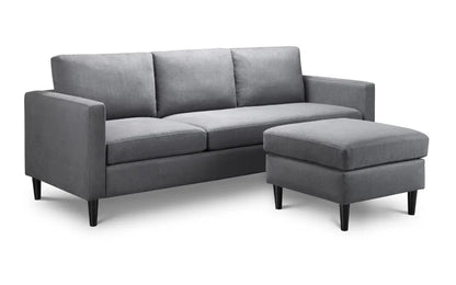 Julian Bowen 3-Seater Soft Touch Grey Linen Fabric Sofa & Ottoman | Marant Range | Wood Velvet