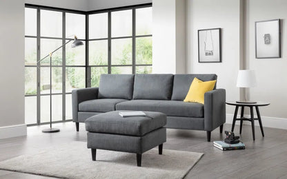 Julian Bowen 3-Seater Soft Touch Grey Linen Fabric Sofa & Ottoman | Marant Range | Wood Velvet