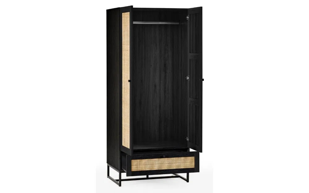 Julian Bowen Padstow Rattan Double Wardrobe In Black