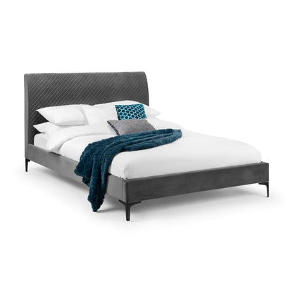 Diamond Quilted Bed Frame In Luxo Grey Velvet | Sanderson King Size | Julian Bowen