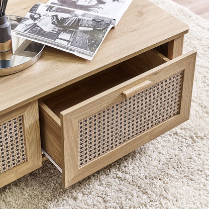 Julian Bowen Bohemian 2 Drawer Coffee Table In Rattan Effect | Sydney Range | Wood Velvet