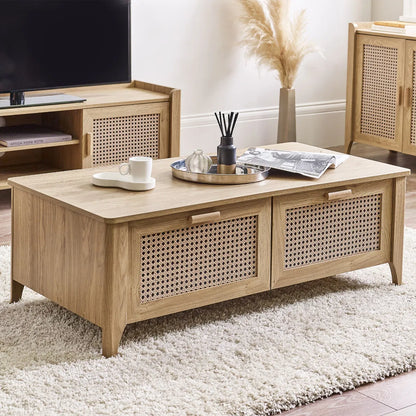 Julian Bowen Bohemian 2 Drawer Coffee Table In Rattan Effect | Sydney Range | Wood Velvet