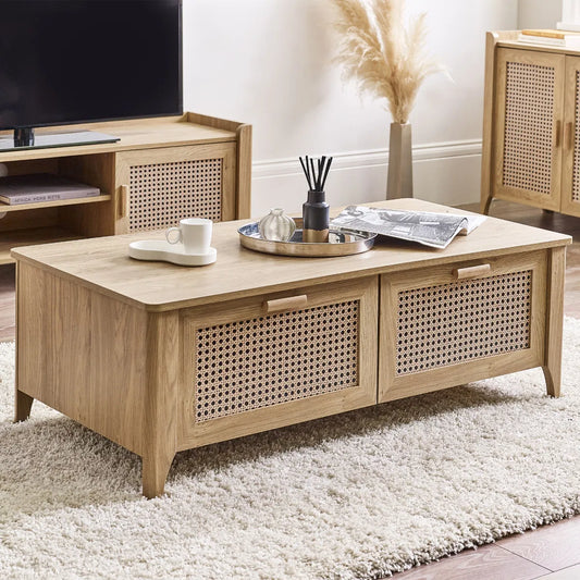 Julian Bowen Bohemian 2 Drawer Coffee Table In Rattan Effect | Sydney Range | Wood Velvet