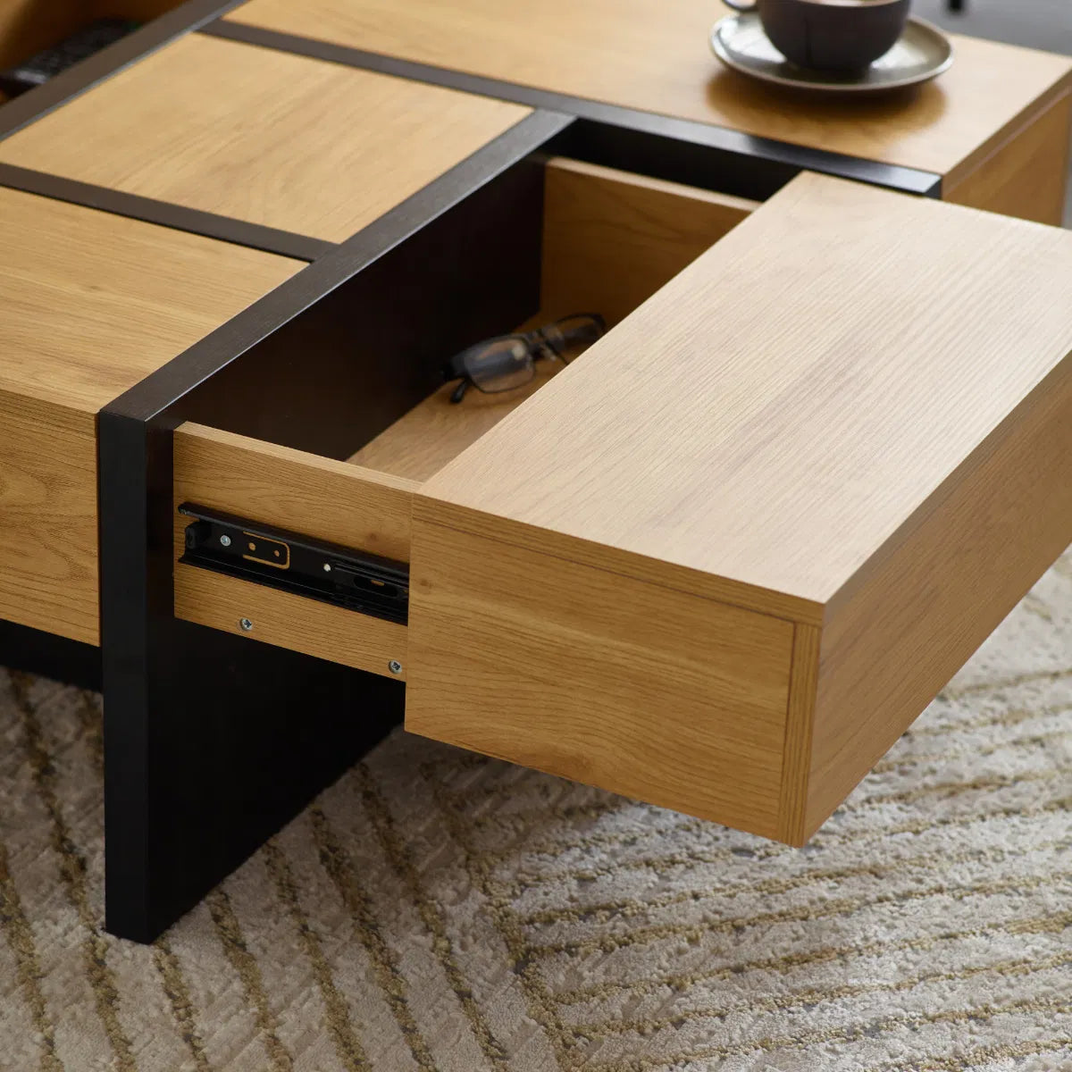 Geometric Oak-effect Square Storage Coffee Table | Tahoe Range | Julian Bowen - Wood Velvet