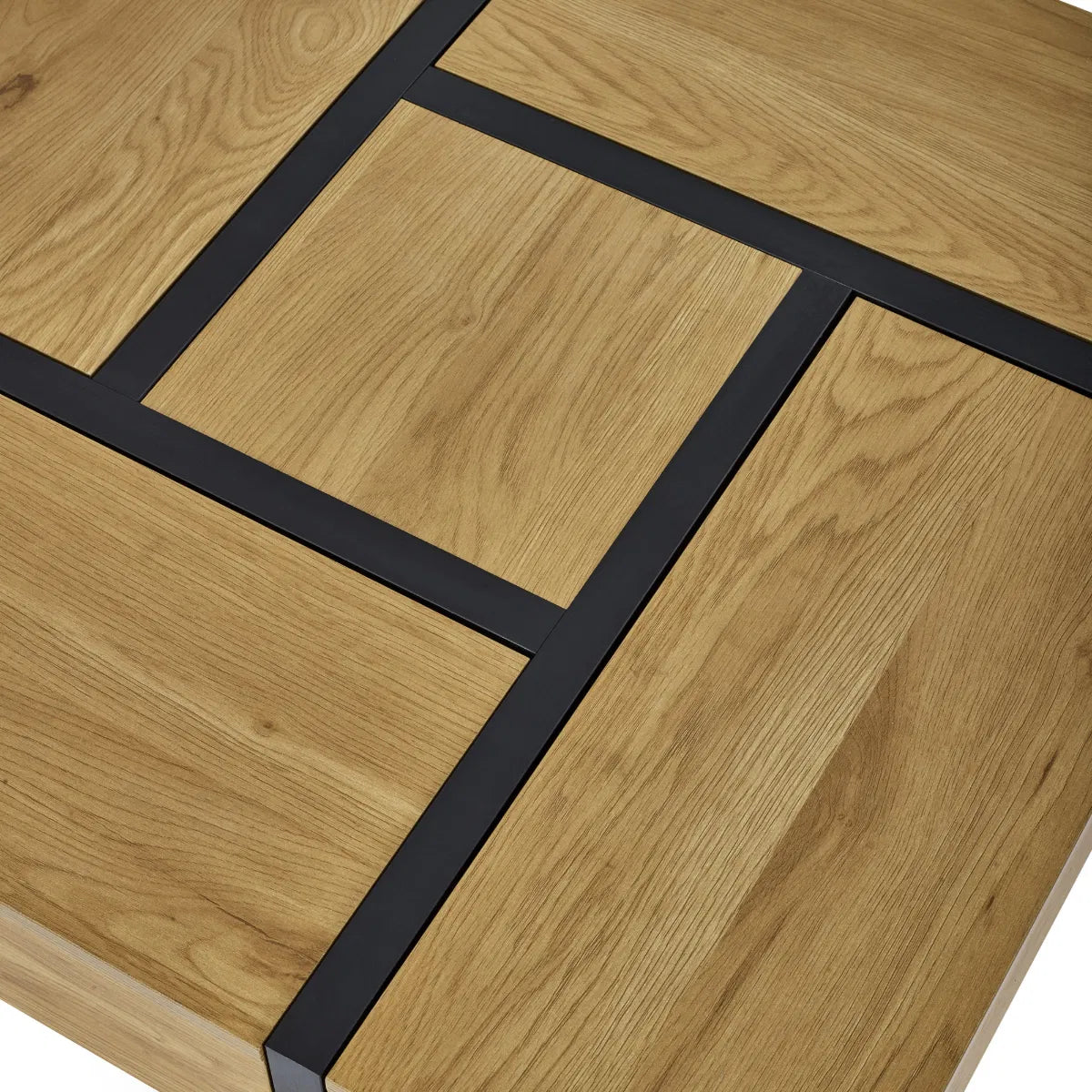 Geometric Oak-effect Square Storage Coffee Table | Tahoe Range | Julian Bowen - Wood Velvet
