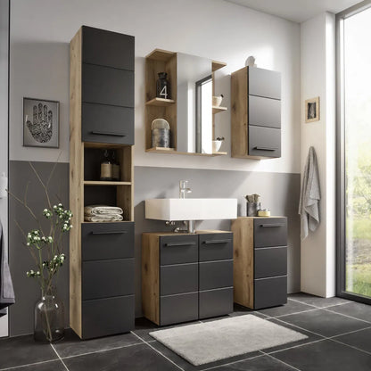Matte Black & Oak Under Sink Cabinet | Vista Range | Julian Bowen