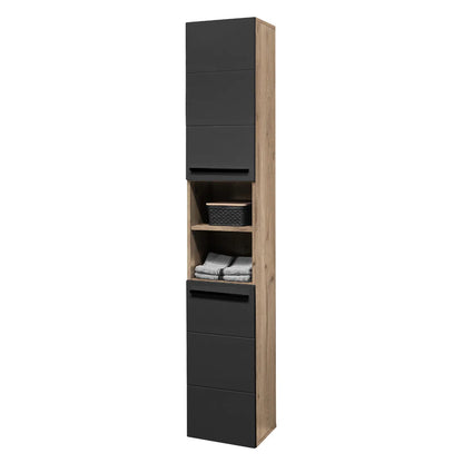 Tall Matte Black & Oak Bathroom Cabinet | Vista Range | Julian Bowen